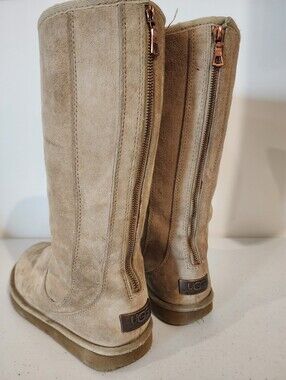 UGG Australia Knightsbridge Tall Zip Logo Suede Boots 5119 Shearling Womens Sz 7